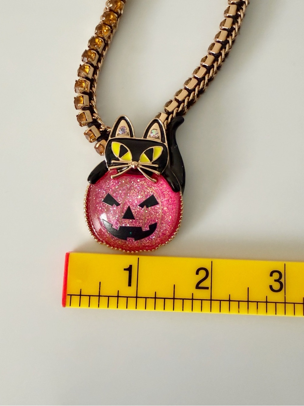 Betsey Johnson Cat Pink Pumpkin Gold Tone Halloween Statement Necklace - Picture 13 of 13